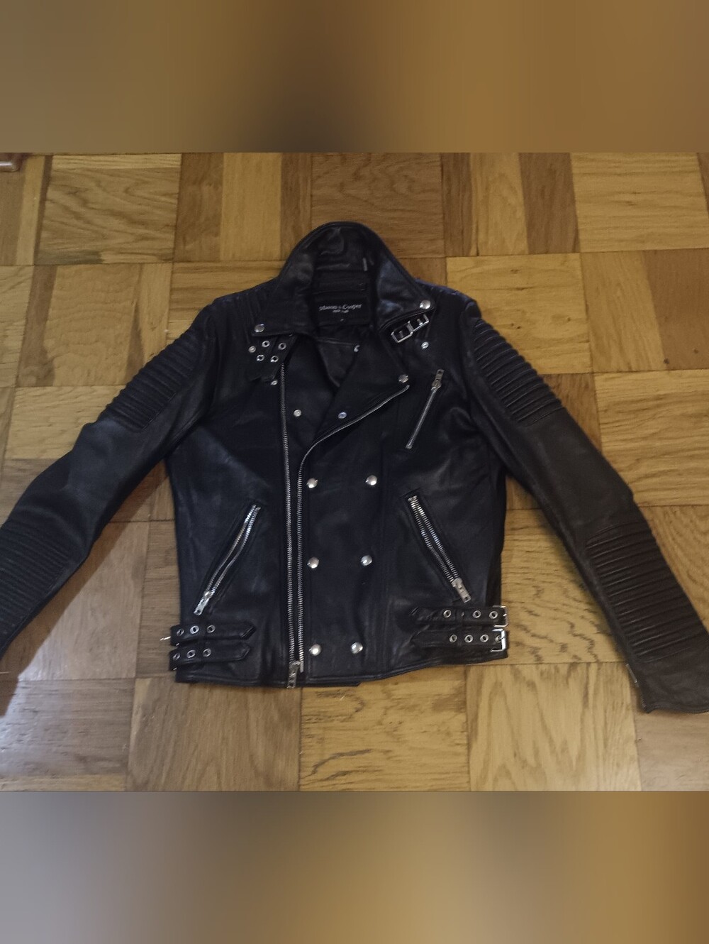 Mason & Cooper NY Black Leather Moto Jacket with Quilted Sleeve Panels